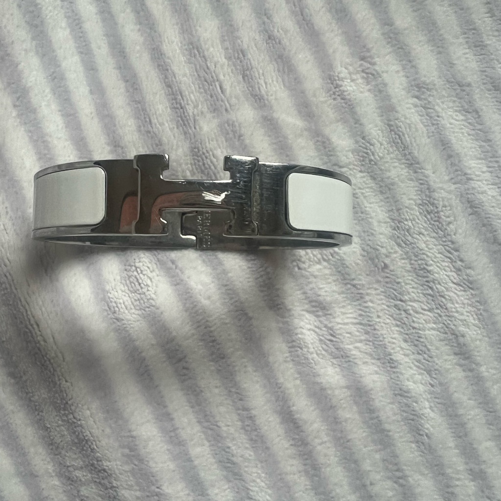 White Enamel H Bracelet Bangle